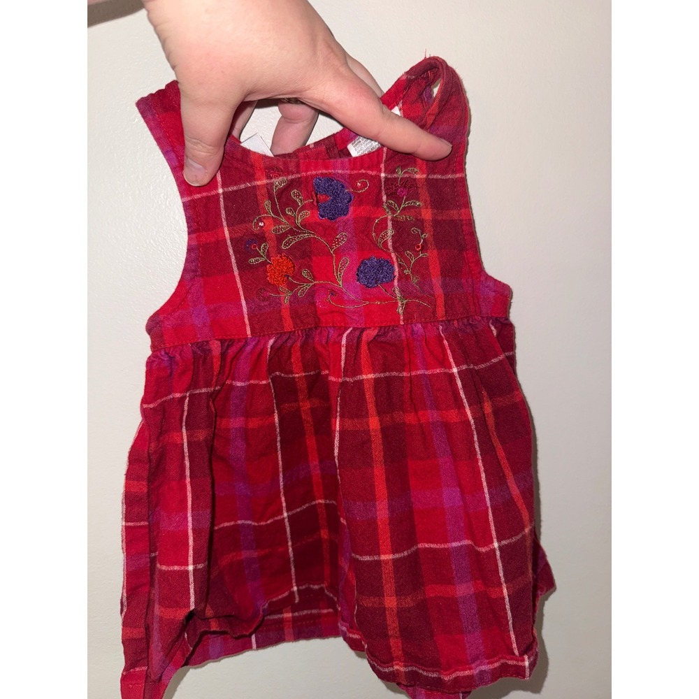 Vintage Mc Kids Red Plaid Floral Embroidered Cotton Dress Infants 12M MKIG307